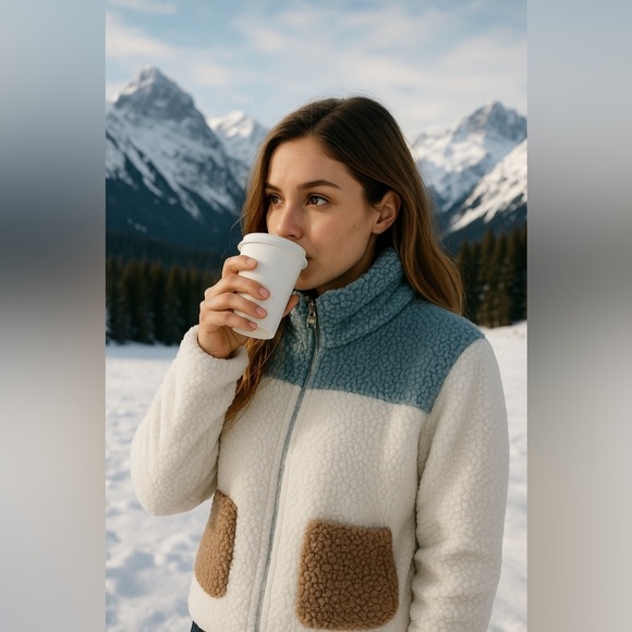 Thread & Supply Jackets & Blazers - Cozy women’s Sherpa Jacket - White and Brown Thread & Supply size M